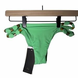 Vix Paula Hermanny Dora Kira Green Beaded Brazilian Bikini Bottoms size S